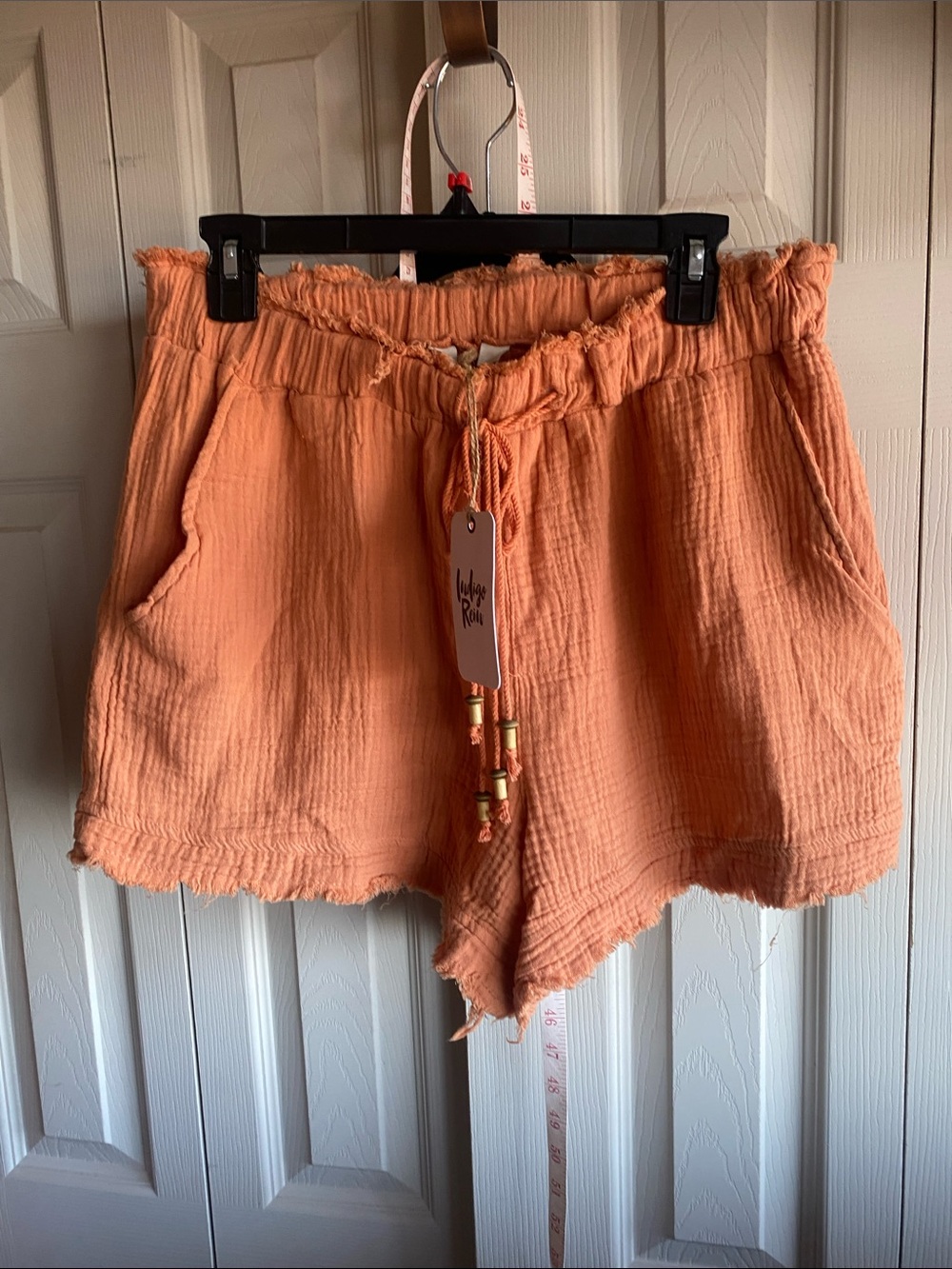 Indigo Rein NWT POCKETS 100% Cotton Stretch waist Functional tie w Beads Shorts
